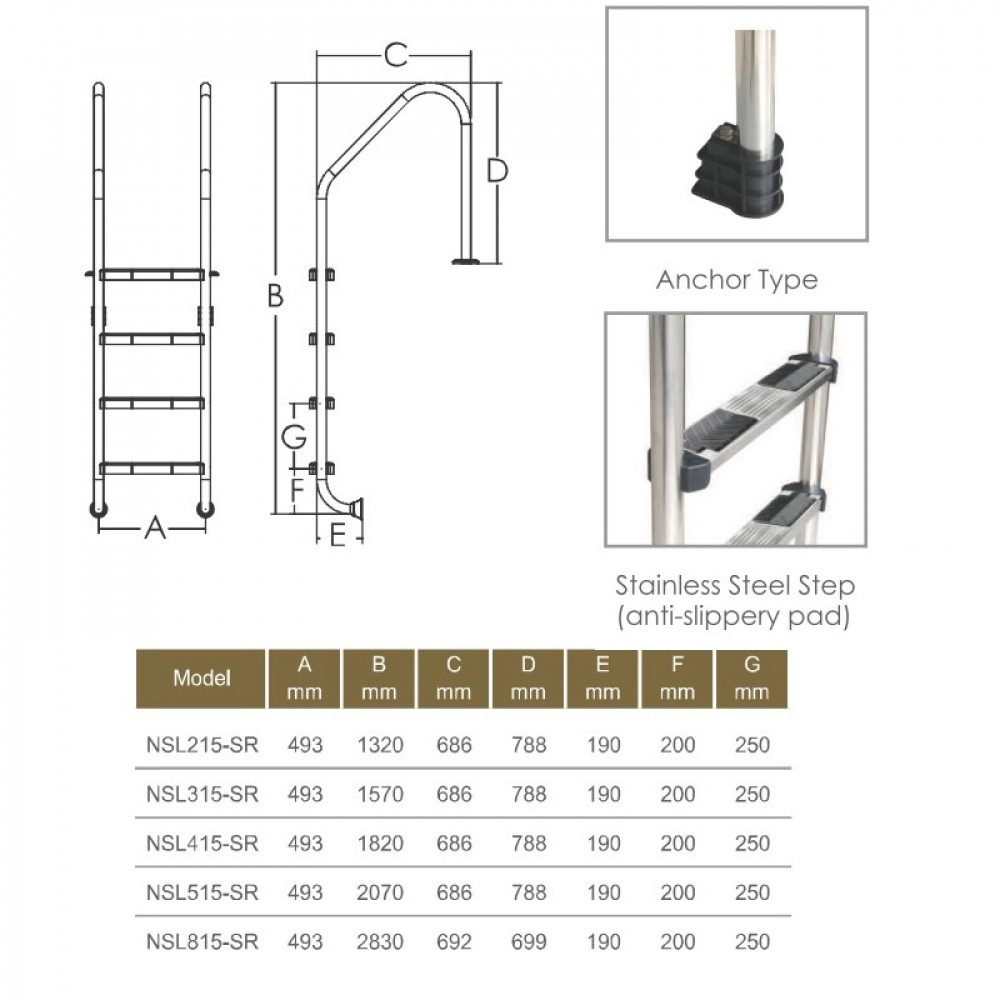 Лестница для бассейна Emaux Standard NSL415-SR (4 ступени), AISI-304