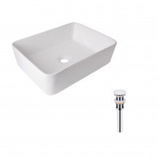 Комплект Qtap Tern: Раковина накладна прамокутна 480х370х135 мм White + Донний клапан PU02