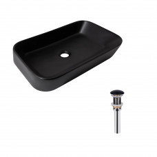 Комплект Qtap Scorpio: Раковина накладна прамокутна 550х390х120 мм Matt Black + Донний клапан PU03