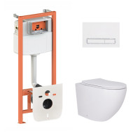 Готовое решение Qtap для ванной комнаты: подвесной унитаз Robin + комплект инсталляции Nest 4 в 1 (линейная клавиша White)