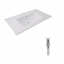 Комплект Albatross: Раковина врезная мебельная 820x460x180 мм, White, прямоугольная + Донный клапан Pop-up PU02O