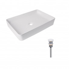 Комплект Qtap Tern: Раковина накладная прямоугольная 600x400x110 мм WHITE + Донный клапан PU02