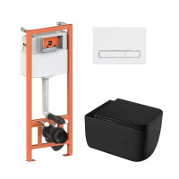 Комплект: Qtap Gemini Ultra Quiet унитаз подвесной QT2533076EUQMB + Nest комплект инсталляции 4в1 (Клавиша линейная White) QT0133M425+QT0111M08V1384W