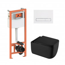 Комплект: Qtap Gemini Ultra Quiet унітаз підвісний QT2533076EUQMB + Nest комплект інсталяції 4в1 (Клавіша лінійна White) QT0133M425 + QT0111M08V1384W
