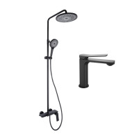 Комплект змішувачів Qtap Slavonice: Душова система QTSLA111BLM45906 + Змішувач для раковини QTSLA1042103B