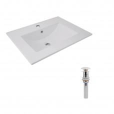 Комплект Albatross: Раковина врезная мебельная 620x460x180 мм, White, прямоугольная + Донный клапан Pop-up PU02O