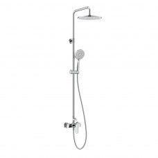 BILA DESNE система душова (змішувач для душа, верхній душ 255 мм ABS коло, ручний душ 120 мм 3 режими, шланг 170 см), білі кришки, хром