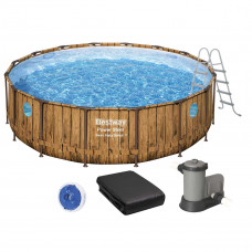 Каркасный бассейн Bestway Дерево 56725 (488х122 см) с картриджным фильтром, лестницей и тентом
