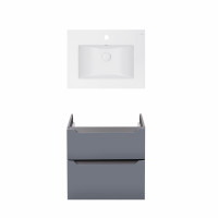 Комплект Qtap тумба підвісна Scorpio 600х585х460 мм Graphite + раковина урізна Albatross E QT71SC43980