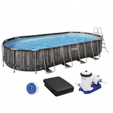 Каркасный бассейн Bestway Wood Style 5611T (732х366х122 см) с картриджным фильтром, лестницей и тентом 