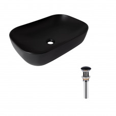 Комплект Qtap Robin: Раковина накладна прамокутна 600x390x150 мм Matt Black + Донний клапан PU03