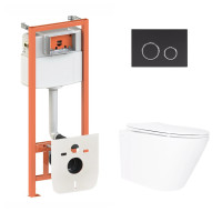 Готовое решение Qtap для ванной комнаты: подвесной унитаз Swan Ultra Quiet 520×360×320 + комплект инсталляции Nest 4 в 1 (круглая клавиша Black mat)
