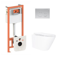 Готовое решение Qtap для ванной комнаты: подвесной унитаз Swan Ultra Quiet 520×360×320 + комплект инсталляции Nest 4 в 1 (круглая клавиша Satin)