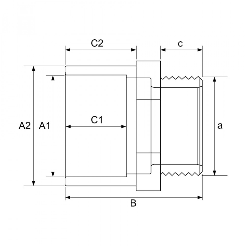 Подвійний адаптер ПВХ Hidroten 1002743, муфта/втулка, НР, d40-50 мм, 1 1/2"