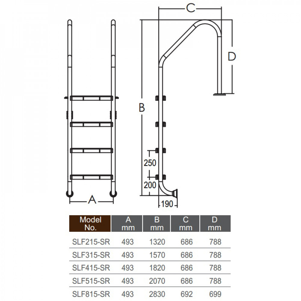 Лестница для бассейна Emaux Standard SLF415-SR (4 ступени), AISI-304