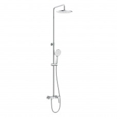 BILA DESNE система душова (змішувач для ванни, кнопки верхній душ 255 мм ABS коло, ручний душ 120 мм 3 режими, шланг 170 см) білі кришки, хром
