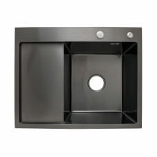 Мийка для кухні інтегрована Lidz Handmade H6350BL крило ліворуч (LDH6350BRUL45589) Brushed Black PVD 3,0/1,0 мм