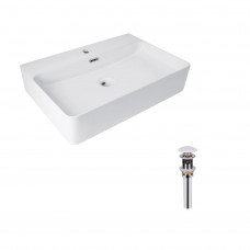 Комплект Qtap Nando LT: Раковина подвесная прямоугольная 610х420х140 мм White + Донный клапан PU02O