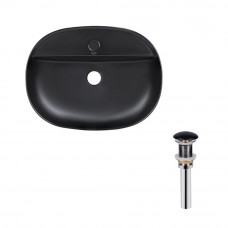 Комплект Qtap Scorpio: Раковина накладная овальная 505x385x120 мм Matt Black + Донный клапан PU03