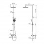 BILA DESNE система душова (змішувач для ванни, кнопки верхній душ 255 мм ABS коло, ручний душ 120 мм 3 режими, шланг 170 см) білі кришки, хром