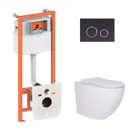 Готовое решение Qtap для ванной комнаты: подвесной унитаз Robin + комплект инсталляции Nest 4 в 1 (круглая клавиша Black mat)