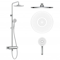 CENTRUM LX система душова (термостат для ванни, полка, верхній душ 255 мм ABS коло, ручний душ 120 мм 3 режими, шланг 170 см) білі кришки, хром