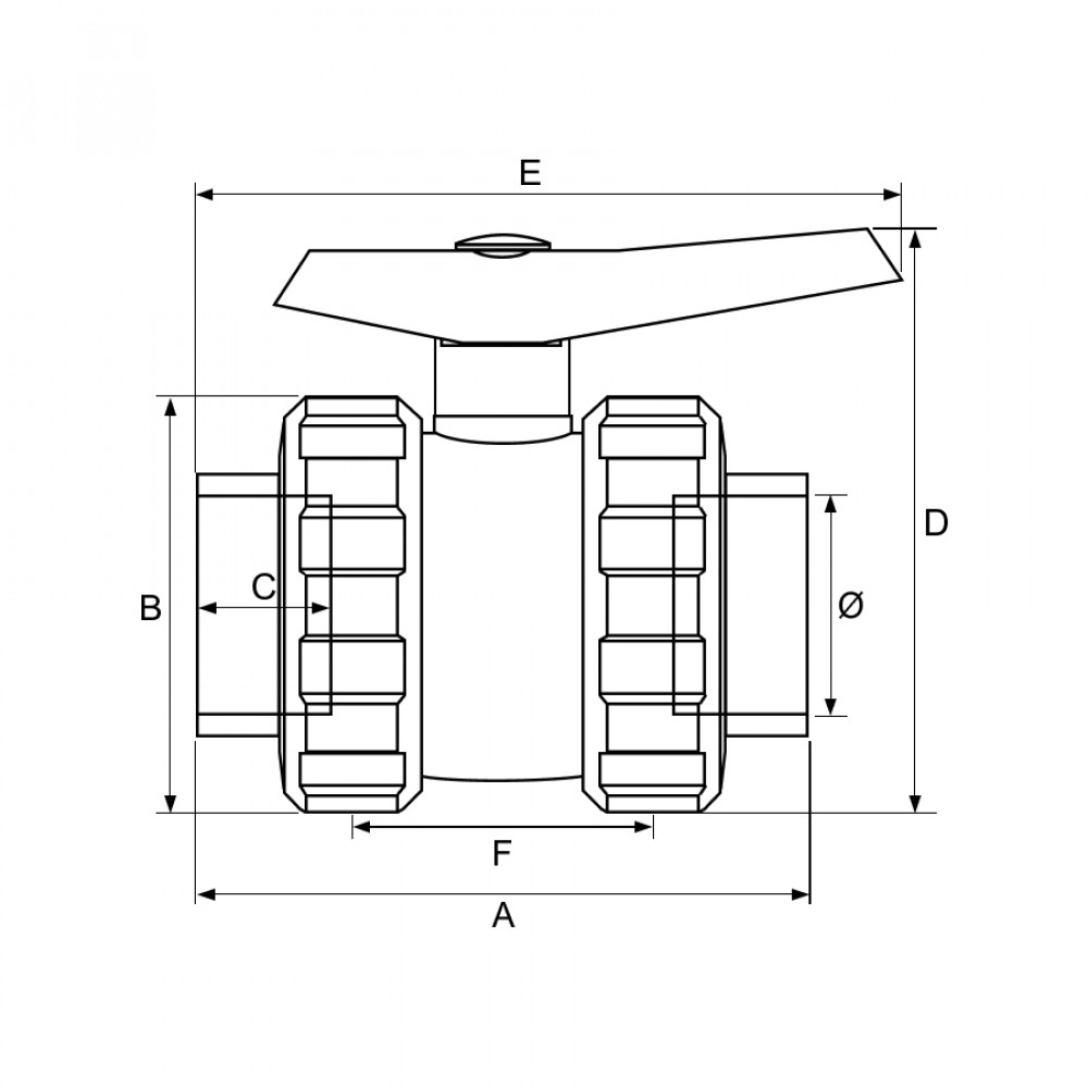 Кран кульовий ПВХ Hidroten 1011763, з муфтовим закінченням, d125 мм