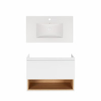 Комплект Qtap тумба підвісна Robin 800х580х437 мм White/Whitish oak + раковина урізна Albatross New QT71RO44040