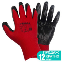 Перчатки трикотажные с частичным нитриловым покрытием р10 (красно-черные манжет) КРАТНО 12 парам SIGMA (9443471)