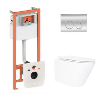 Готовое решение Qtap для ванной комнаты: подвесной унитаз Swan Ultra Quiet 520×360×320 + комплект инсталляции Nest 4 в 1 (круглая клавиша Chrome)