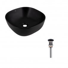 Комплект Qtap Kolibri: Раковина накладная квадратная 400х400х140 мм Matt Black + Донный клапан PU03