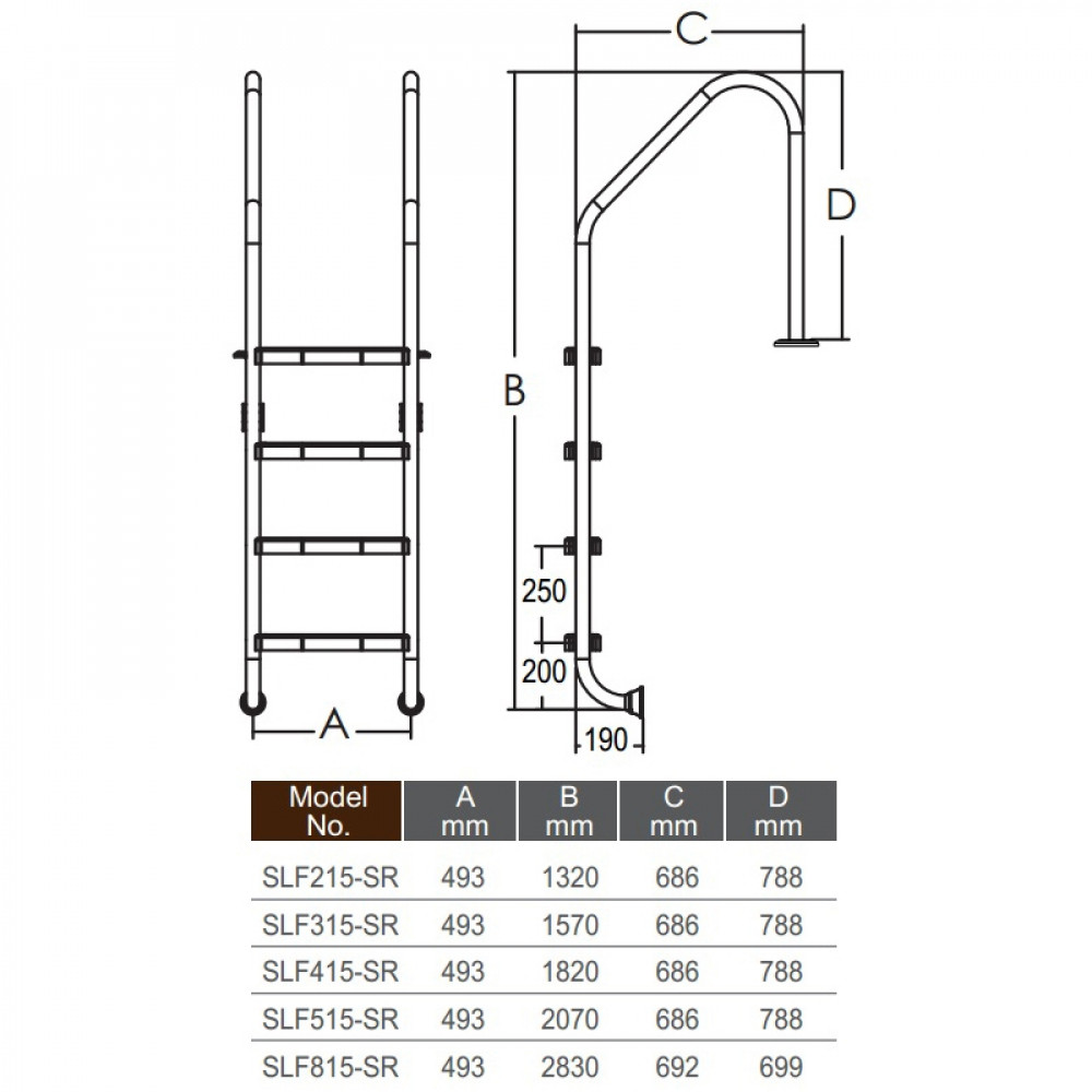 Лестница для бассейна Emaux Standard SLF515-SR (5 ступеней), AISI-304