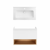 Комплект Qtap тумба подвесная Robin 800х580х437 мм White/Whitish oak + раковина врезная Albatross 01 QT71RO44037