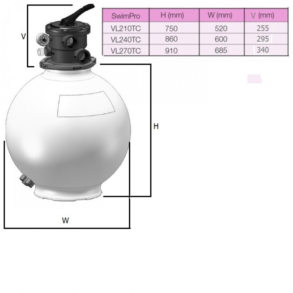Песочный фильтр Hayward SwimPro VL240T (для бассейнов до 38 м.куб., 11 м3/ч, D600)