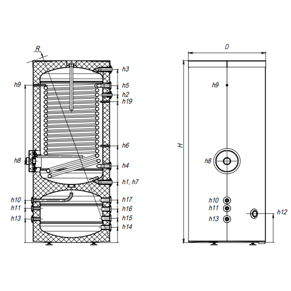 Тепловая эмалированная башня КНТ THP-B-205/75-GP-PU